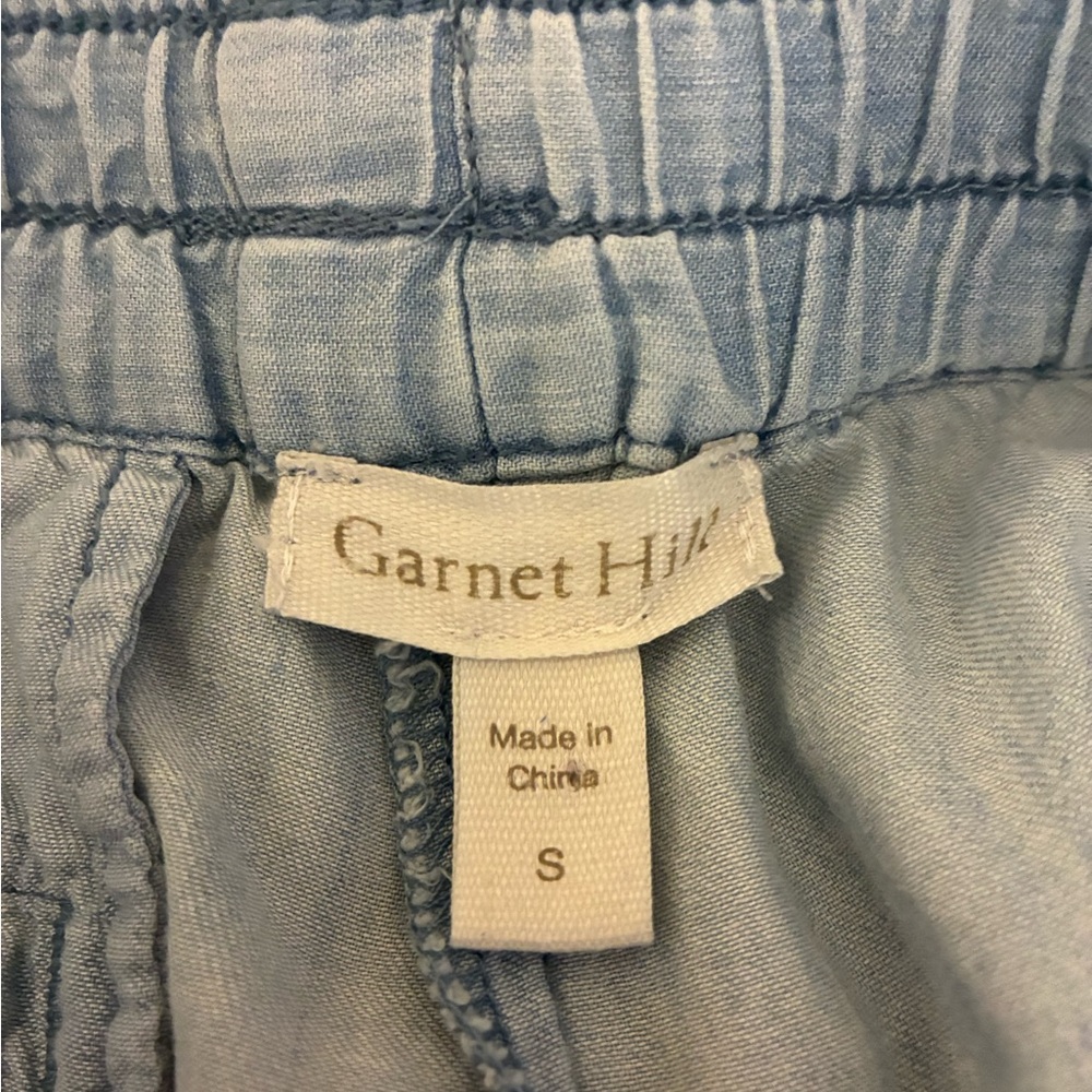 Garnet Hill Wide Leg Blue Chambray Stretch Waist Pants S Wide Leg Coastal Beach - Picture 4 of 11